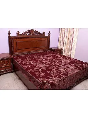 Cordovan Reversible Jamawar Bedspread with Woven Tree of Life