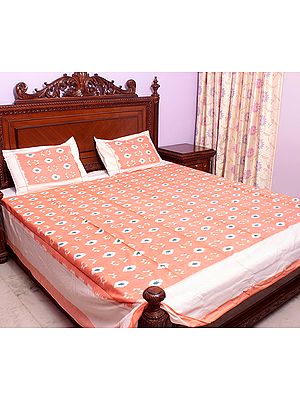 Orange Bedspread with Ikat Weave Hand-Woven in Pochampally