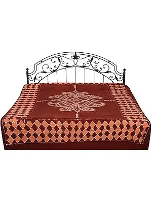 Oxblood-Red Batik Bedspread from Kutch with Printed Checks and Paisleys