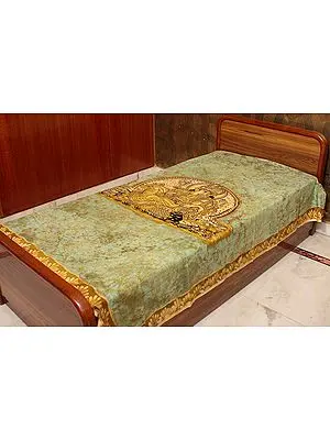 Ganesha Enthroned on an Green Batik Single-Bed Bedspread