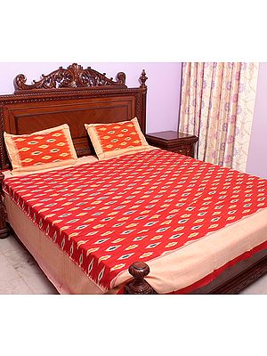 Scarlet Bedspread with Ikat Weave Hand-Woven in Pochampally