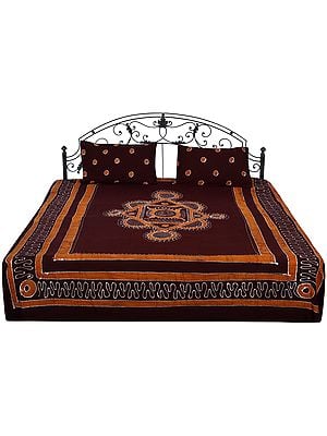 Batik Bedspread from Kutch with Printed Dots and Motifs
