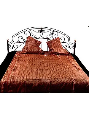 Rust Five-Piece Single-Bed Banarasi Bedcover with Tanchoi Weave