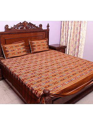 Brown Bedspread with Ikat Weave Hand-Woven in Pochampally