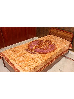 Dancing Ganesha on an Green Batik Single-Bed Bedspread