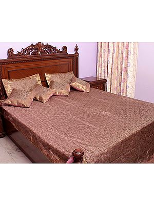 Chestnut Tanchoi Bedcover from Banaras with All-Over Weave