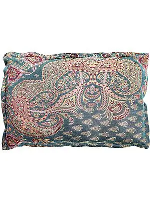 Blue-Mist Kani Jamawar Pillow Cover with Woven Paisleys and Bootis