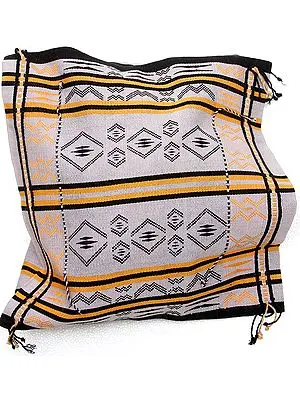 Gray Hand-woven Cushion Cover from Nagaland with Tribal Motifs