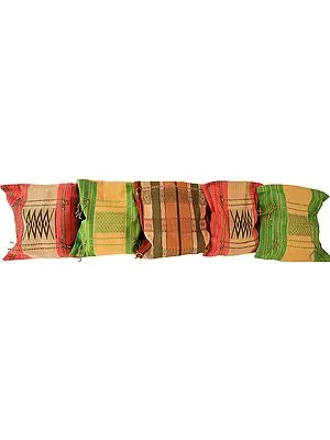 Lot of Five Hand-woven Cushion Cover from Nagaland with Tribal Motifs