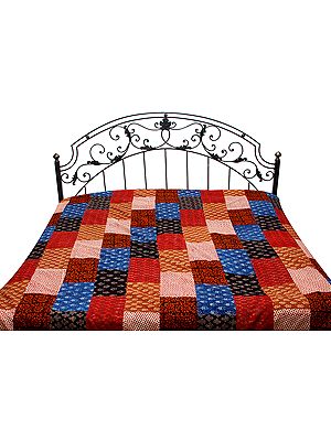 Multi-Color Patchwork Block Printed Bedspread from Gujarat