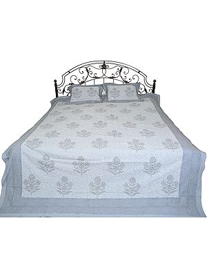 Citadel-Gray Bedspread with Printed Large Bootis