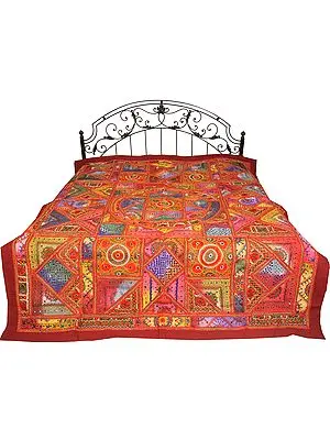 Multicolor Mandala Bedcover from Kutch with Embroidered Patches and Mirrors