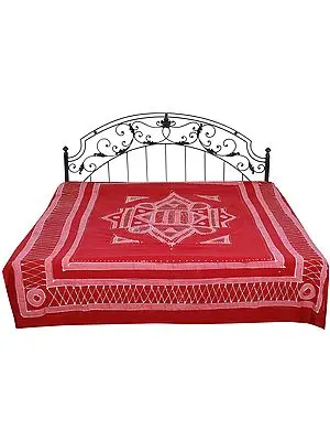American-beauty Batik Bedspread from Kutch with Printed Motifs