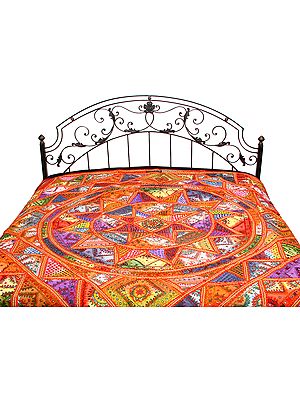 Multi-Color Kutch Bedcover with All-Over Embroidery and Mirrors