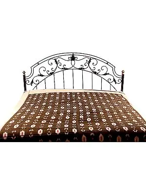 Brown Ikat Woven Bedspread from Pochampally