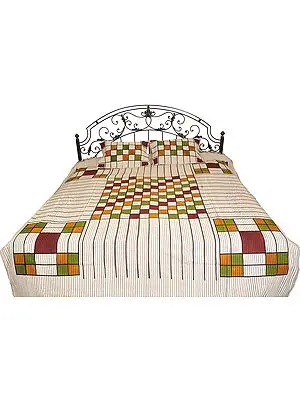 Gray Bedspread from Pilkhuwa with Printed Checks and Stripes