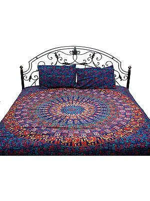 Navy Blue Bedspread From Pilkhuwa with Printed Giant Mandala