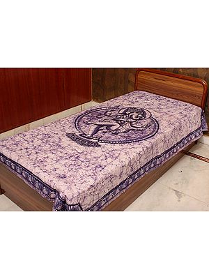 Blue Batik Single-Bed Bedspread with Dancing Lord Ganesha