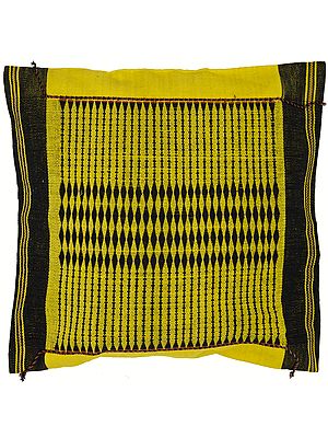 Yellow Hand-woven Cushion Cover from Nagaland with Tribal Motifs