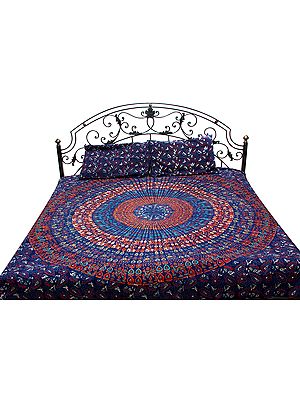 Navy Blue Bedspread from Pilkhuwa with Printed Giant Mandala