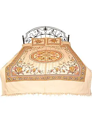 Pearled-Ivory Bedspread from Pilkhuwa with Printed Flowers