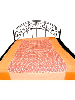 Spiced-Coral Single Bed Bedspread with Ikat Weave and Hand-Woven in Pochampally