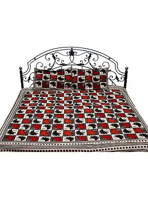 Black and Beige Bedspread From Pilkhuwa with Printed Leaves