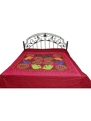 Biking-Red Gujarati Elephant Bedspread with Emrboidery and Sequins