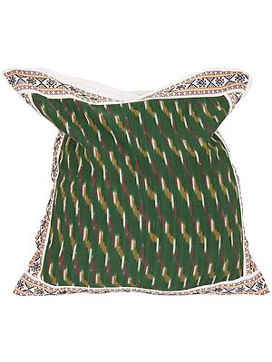 Green Cushion Cover from Hyderabad with Ikat Weave