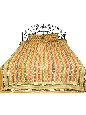 Curry Sanganeri Bedspread with Block-Printed Bootis