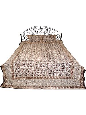 Flint-Gray Bedspread from Sanganer with Floral Print