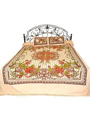 White-Smoke Bedspread from Pilkhuwa with Printed Flowers