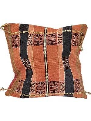 Adobe Hand-woven Cushion Cover from Nagaland with Tribal Motifs
