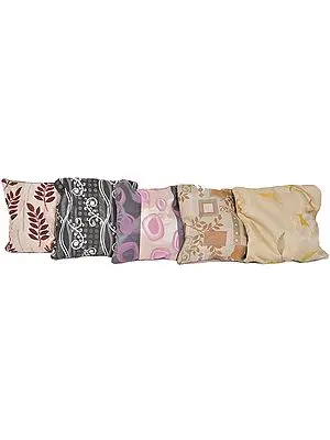 Lot of Five Cushion Covers with Thread Weave and Woven Floral Leaves