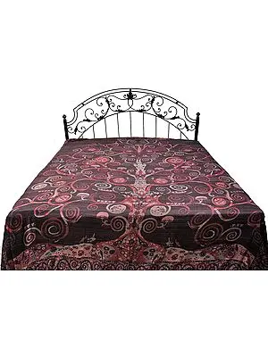 Pure Silk Jamawar Bedspread with Woven Tree of Life