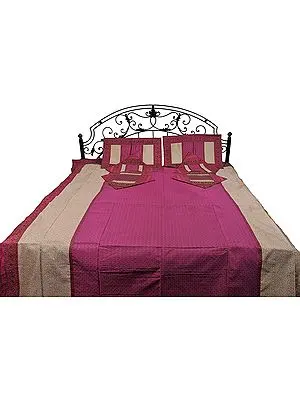 Hot-Pink and Ivory Seven-Piece Banarasi Bedspread with Tanchoi Weave and Brocaded Border
