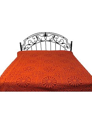 Stonewashed Bedspread with Floral Applique