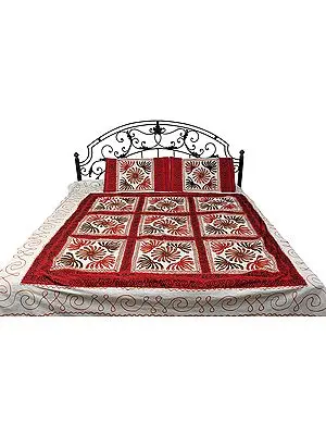 Ivory Bedspread from Gujarat with All-over Embroidery