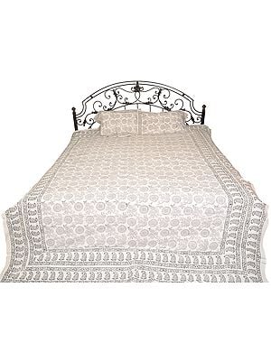 Pristine-White Bedspread from Jaipur with Floral Print