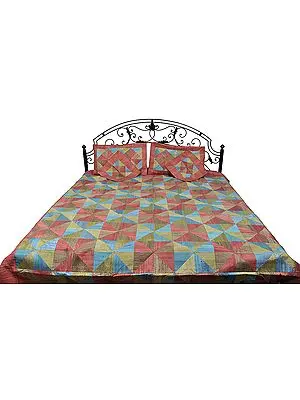 Tri-Color Five-Piece Patchwork Bedspread from Banaras