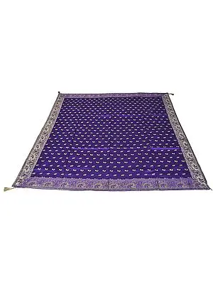 Prism-Violet Meenakari Table Cover from Banaras with Woven Elephants and Peacocks