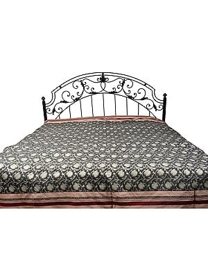 Bedspread with All-Over Woven Flowers and Wide Patch Border