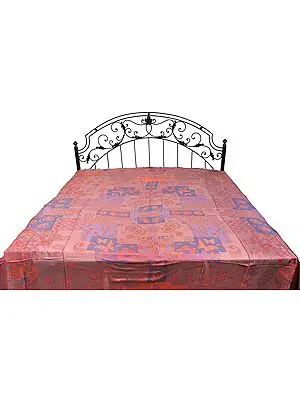 Pure Silk Jamawar Bedspread with Woven Butterflies and Paisleys