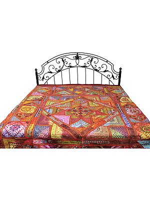 Multi-Color Kutch Patch Bedspread with All-Over Embroidery and Mirrors