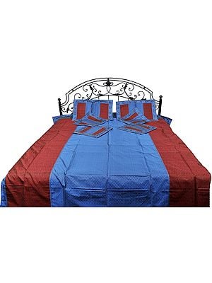 Swedish-Blue and Red Seven Piece Bedspread with Tanchoi Weave