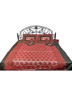 Seven-Piece Banarasi Bedcover with Brocaded Elephants and Peacocks