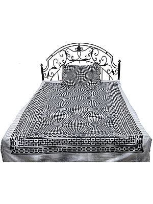 Frost-Gray and Black Single-Bed Bedspread from Pilkhuwa with Printed Checks