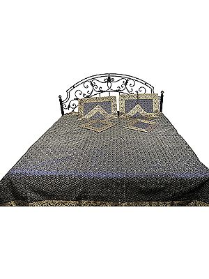 Seven-Piece Banarasi Bedspread with Tanchoi Weave and Brocaded Paisleys