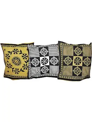 Lot of Three Cushion Cover from Pilkhuwa with Printed Flowers