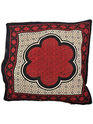 Black and Red Cushion Cover with Printed Flowers